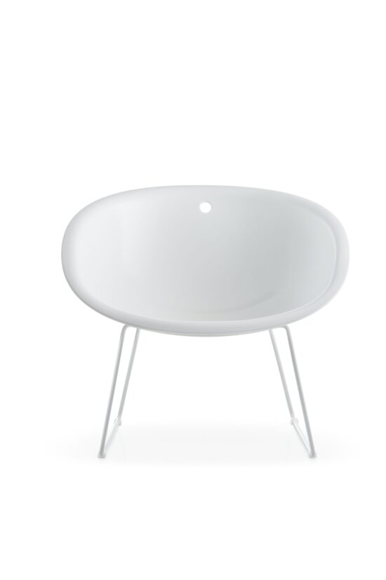 Gliss Lounge chair - Witte kunststof zitschaal op slede frame. Bureaustoelen MKB
