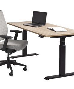 Zit-sta bureau Office 130 - Hoogste stand 130 cm - zwart frame met licht eiken blad