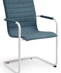 Visit 404 sledeframe vergaderstoel, wit frame, petrol stof BUREAUSTOELEN MKB