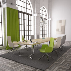 Plan-A vergadertafel, afmeting 420 x 120 cm, verchroomd onderstel en wit eiken blad.