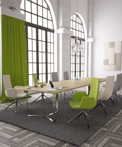 Plan-A vergadertafel, afmeting 420 x 120 cm, verchroomd onderstel en wit eiken blad.