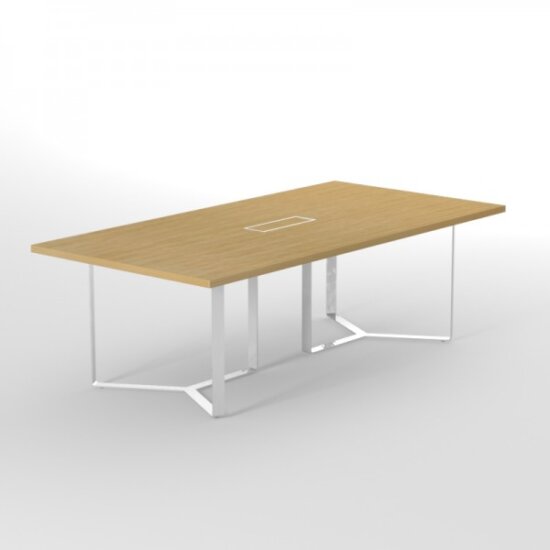 Plan-A vergadertafel, afmeting 240 x 120 cm, verchroomd onderstel en amber eiken blad.
