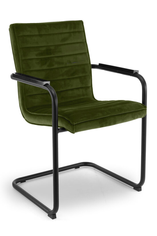RRicky Chair slede frame vergaderstoel met zwart frame en Olive Green kleur velours stof, bakkelieten armleggers. Bureaustoelen MKB