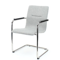 Visit F16 vergaderstoel, sledeframe in chroom em beige stofe en bakkelieten armleggers. Bureaustoelen MKB