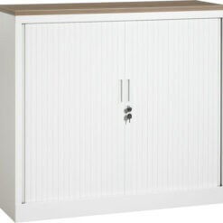 Roldeurkast 105 cm hoog met bovenblad en twee legborden | kleur wit | Bureaustoelen MKB