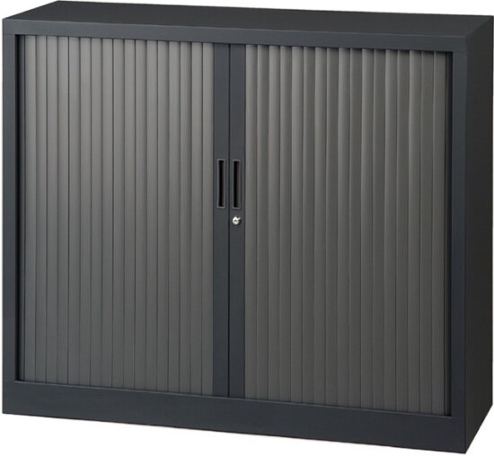 Roldeurkast 105 cm hoog zonder bovenblad en twee legborden | kleur zwart | Bureaustoelen MKB