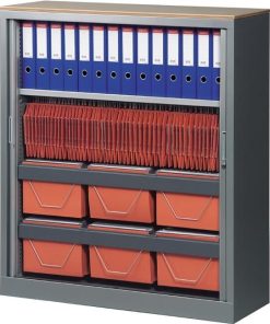 Roldeur kast 135 cm hoog met 3 legborden , kleur zwart - Bureaustoelen MKB