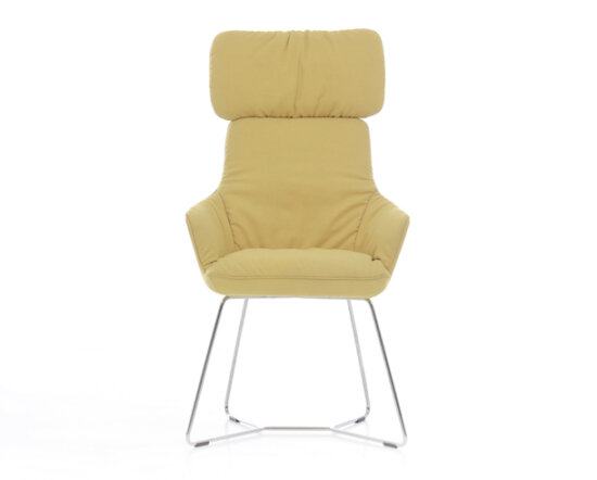 Hendrix Small of Mini | Kuipstoel met hoge rug op sledeframe en gele stof Bureaustoelen MKVB