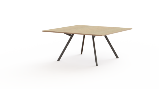 B-Table vergadertafel vierkant met zwarte poten en licht eiken blad