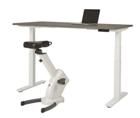 Office 117 zit-sta bureau, wit frame en Donker eiken blad