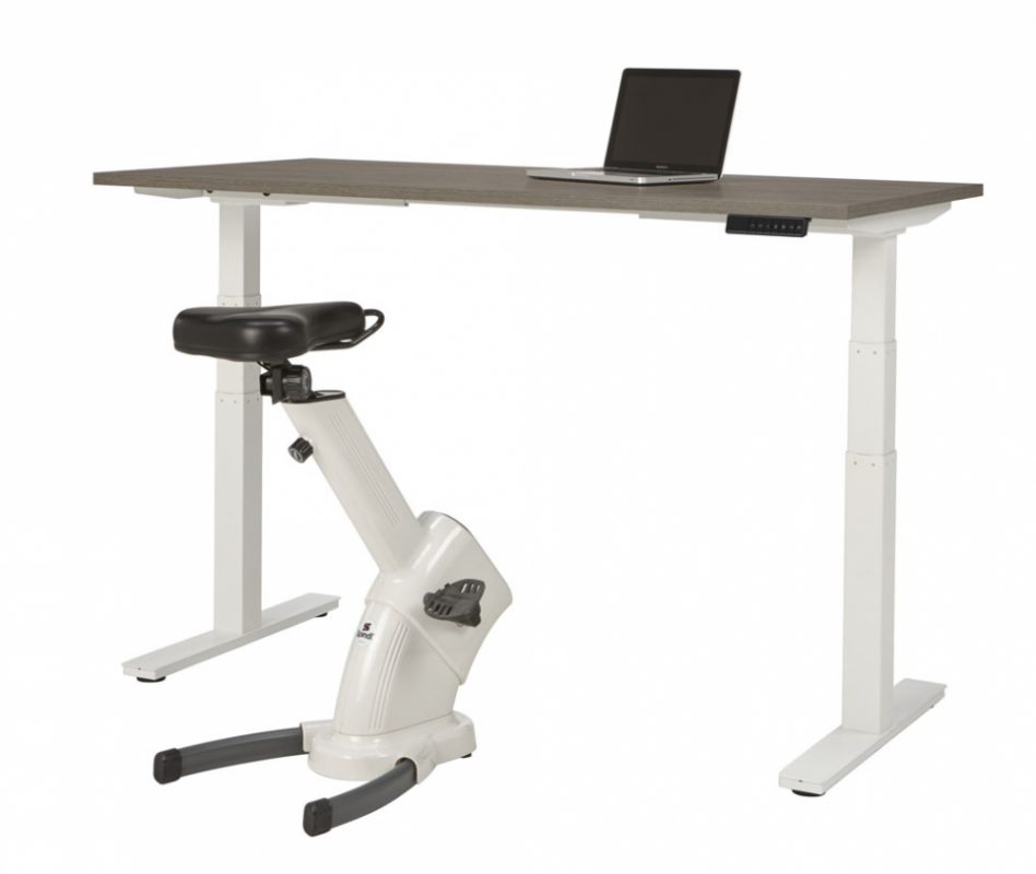 Office 117 zit-sta bureau, wit frame en Donker eiken blad