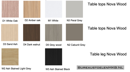 Bladkleuren en poot kleuren Nova Wood Bureaustoelen MKB