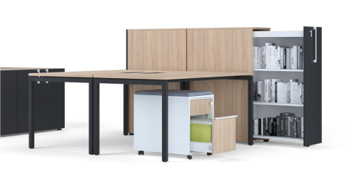 Bureau Nova HI, met zwarte poot en Oak blad met kast Narbutas | Bureaustoelenmkb