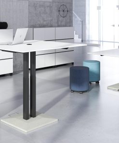 Jazz zit sta vergadertafel met zwart kolom en wit blad 120x 120 cm.