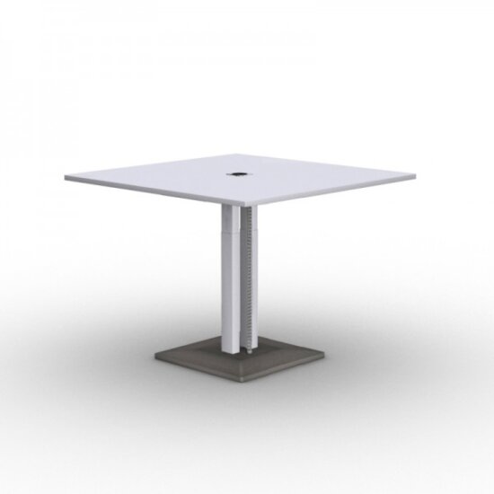 Jazz zit-sta vergadertafel 120x120 cm met 220V aansluiting wit blad en wit kolom