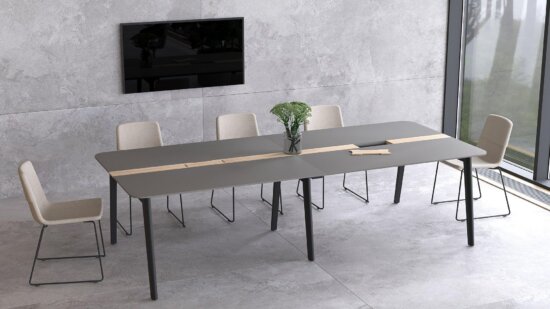 Nova Wood vergadertafel 240 x120 cm met antraciet blad en donker eiken gebeitst onderstel. Narbutas | Bureaustoelen MB