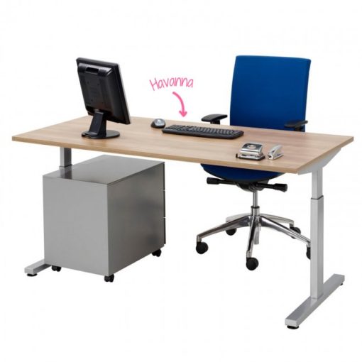 Pinta bureau met alu poot en ladeblok en havanna blad | Bureaustoelen MKB