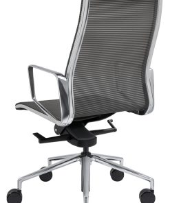 Directie stoel Baaz, met grijze mesh stoffering, alu gepolijst frame en kruisvoet. Bureaustoelen MKB
