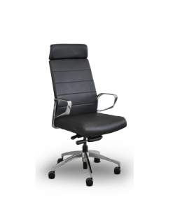 Dirk Teur bureaustoel in zwart leer en aluminium gepolijst frame. Bureaustoelen MKB