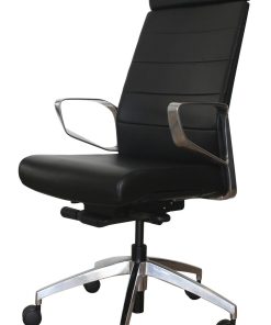 Dirk Teur bureaustoel in zwart leer en aluminium gepolijst frame. BUREAUSTOELEN MKB