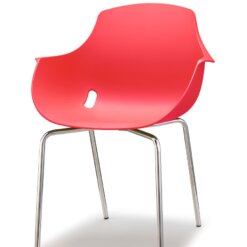 Ago Chair 4-poot chroom, Moderne-kuipstoel, stapelbaar in kleur rood. Bureaustoelen MKN