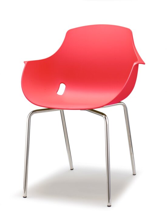 Ago Chair 4-poot chroom, Moderne-kuipstoel, stapelbaar in kleur rood. Bureaustoelen MKN