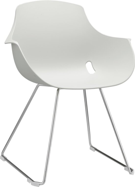 Ago Chair sledeframe chroom met moderne-kuipstoel kleur wit. Bureaustoelen MKB