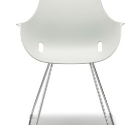 Ago Chair, voorkant, sledeframe chroom met moderne-kuipstoel kleur wit. Bureaustoelen MKB