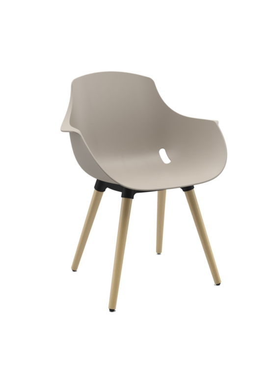 Ago chair houten poten met moderne-kuipstoel in kleur beige. Bureaustoelen MKB