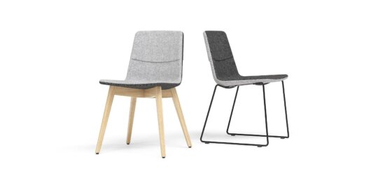 Tango stoel slede stoel en houten frame met contrast stof