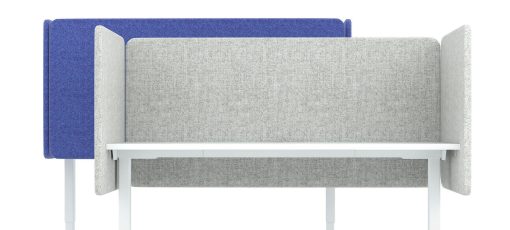 Scherm 760, akoestische wand in grijs en blauw.. Bureaustoelen MKB