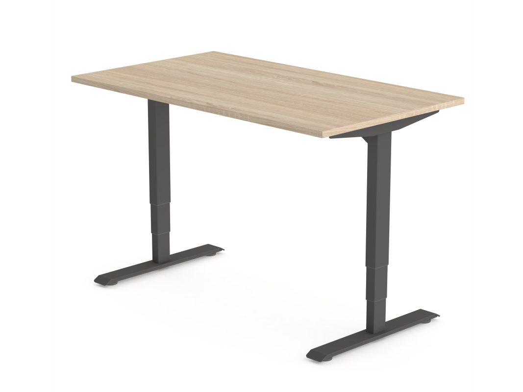 Zit sta bureau Flex solo, zwart frame eiken blad.