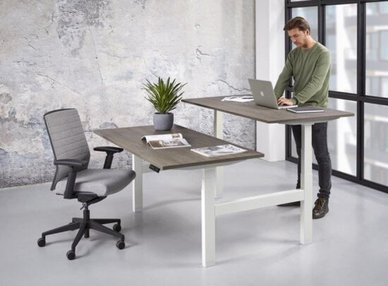 Office duo zit sta bureau, wit frame logan blad | Bureaustoelen MKB