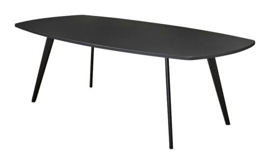 Vergadertafel Really - Tonvormig - zonder stoelen - Zwart HPL Blad met zwart onderstel - BureaustoelenMKB