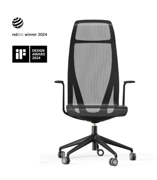 Narbutas D-Chair Executive zwart frame en zwart Mesh stof