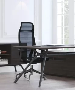 D-Chair Executive met zwart frame grijze mesh stof