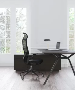 D-Chair Executive met zwart frame grijze mesh stof