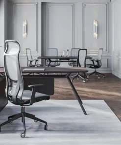 D-Chair Executive met zwart frame grijze mesh stof